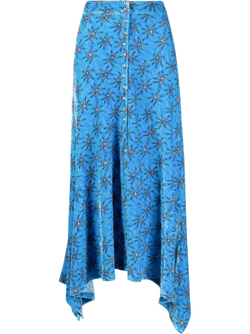 Blue Asymmetric Velvet Midi Skirt