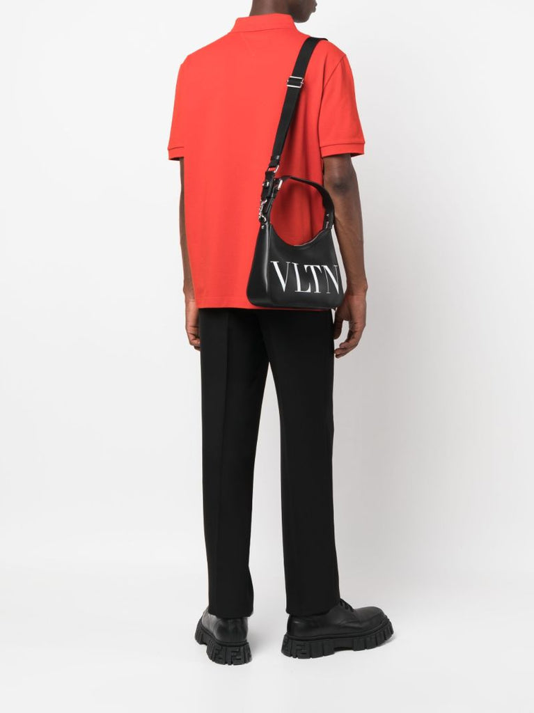 Black Vltn Small Leather Hobo Bag