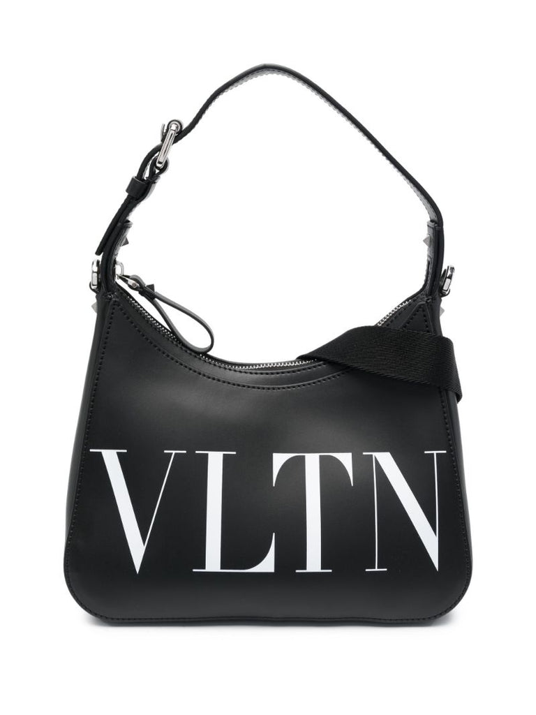 Black Vltn Small Leather Hobo Bag