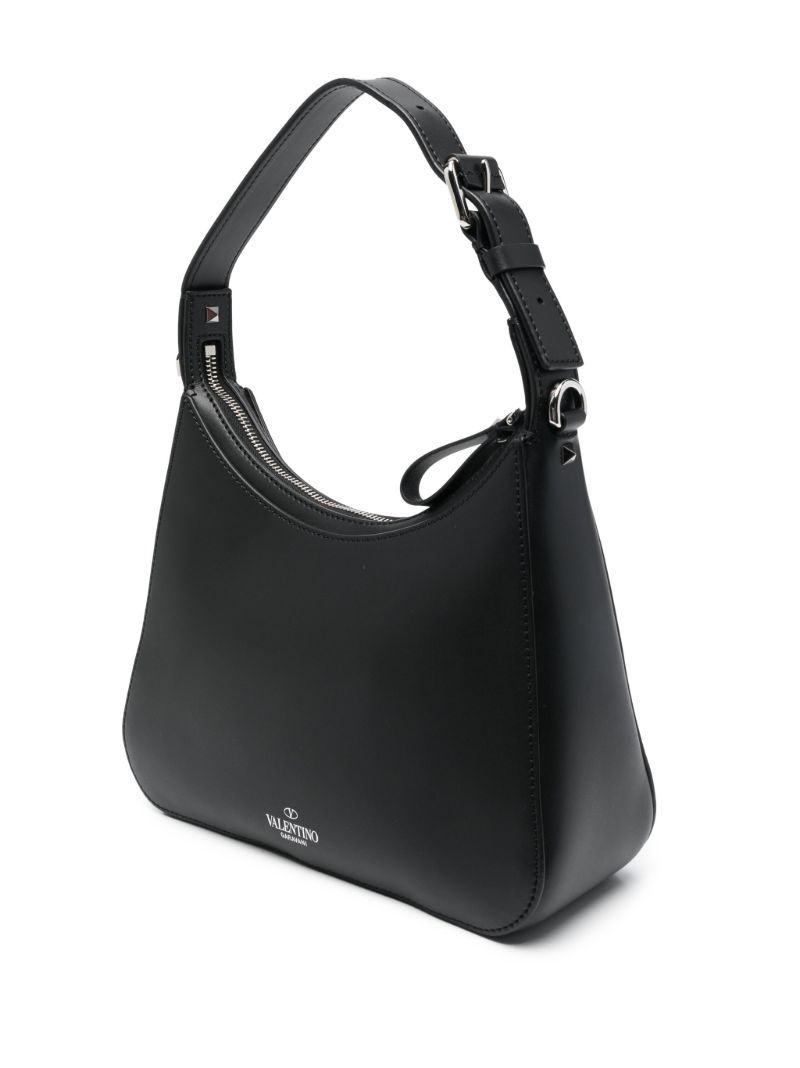 Black Vltn Small Leather Hobo Bag