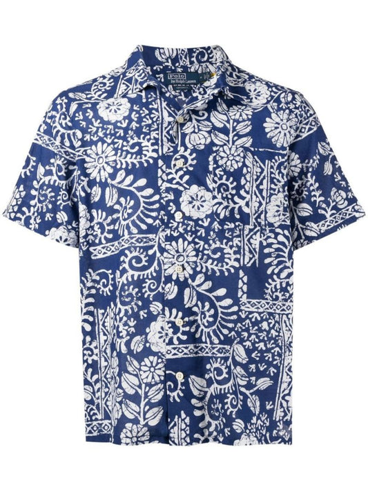 Blue Floral Print Cotton Shirt