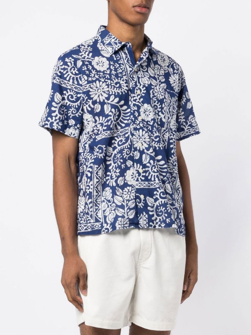 Blue Floral Print Cotton Shirt