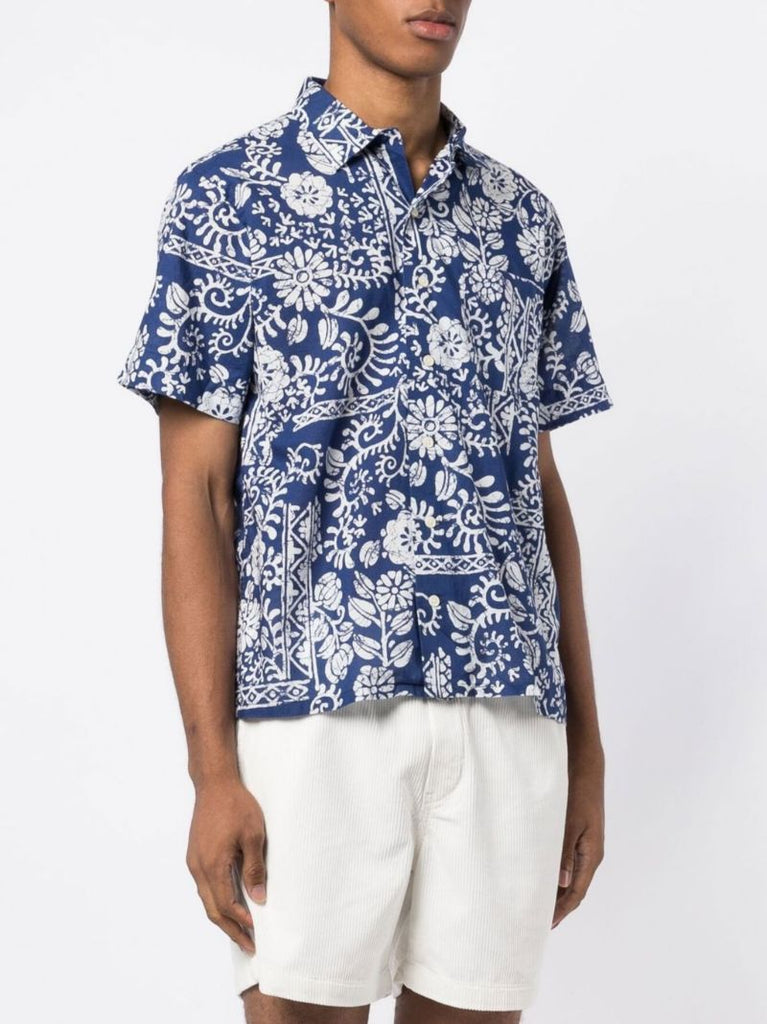 Blue Floral Print Cotton Shirt