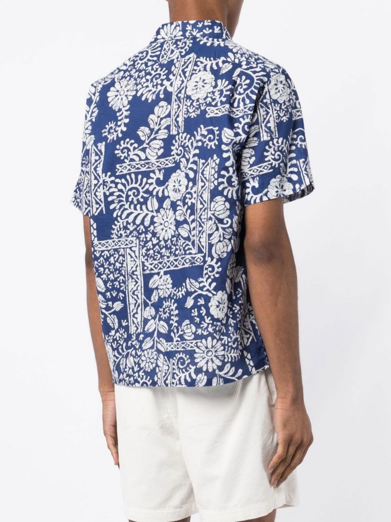 Blue Floral Print Cotton Shirt
