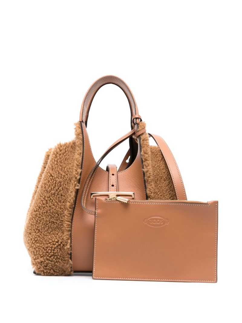 Brown Panelled Shearling Leather Tote Bag