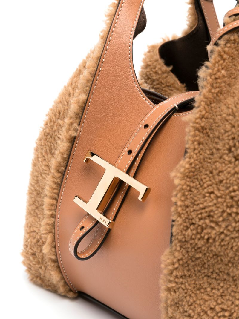 Brown Panelled Shearling Leather Tote Bag