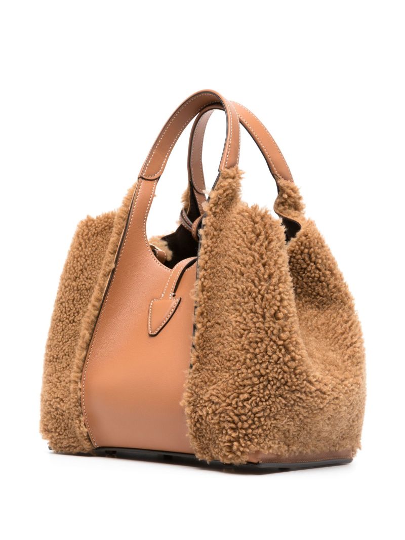 Brown Panelled Shearling Leather Tote Bag