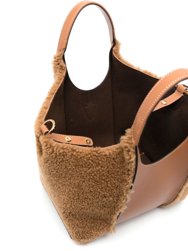 Brown Panelled Shearling Leather Tote Bag