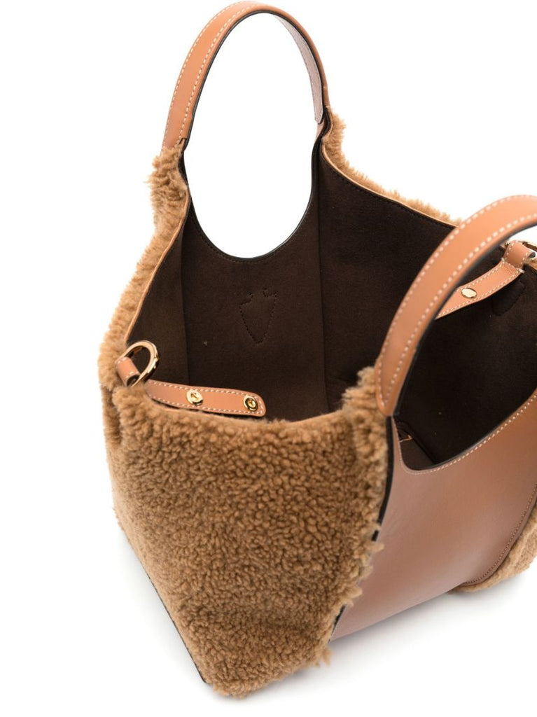 Brown Panelled Shearling Leather Tote Bag