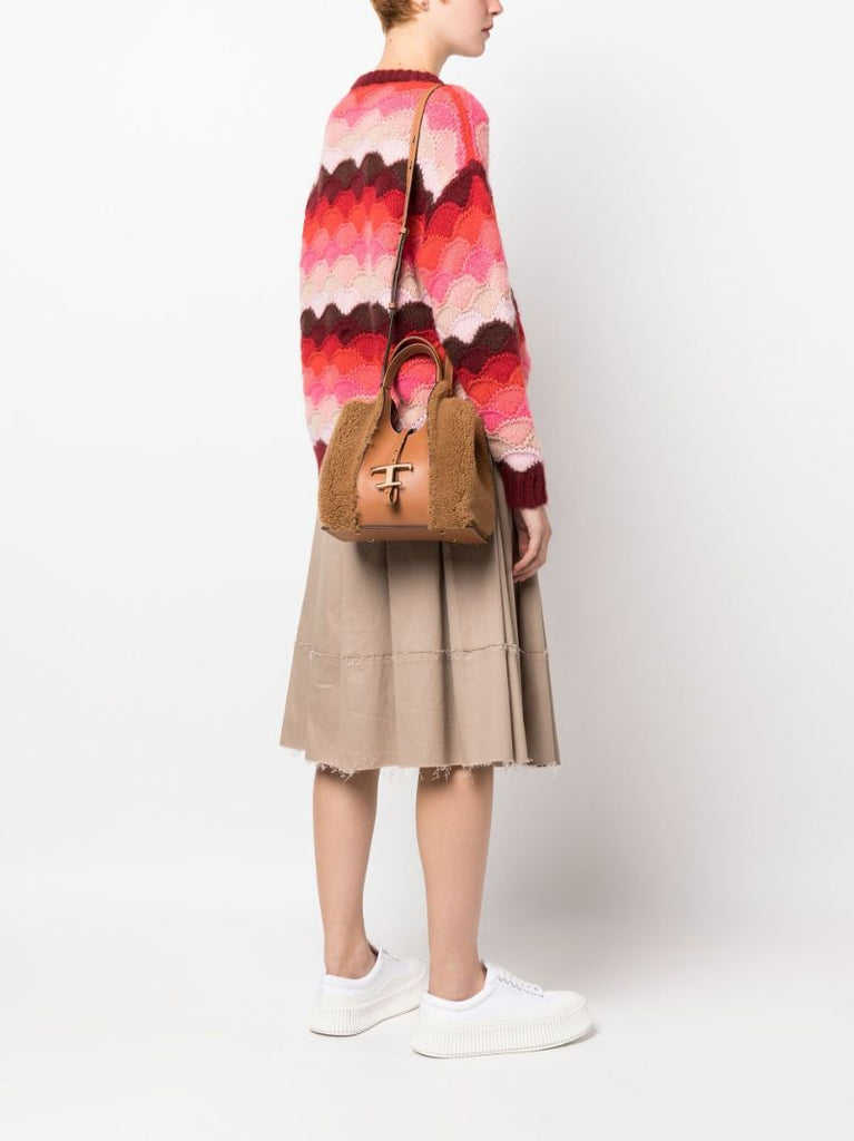 Brown Panelled Shearling Leather Tote Bag