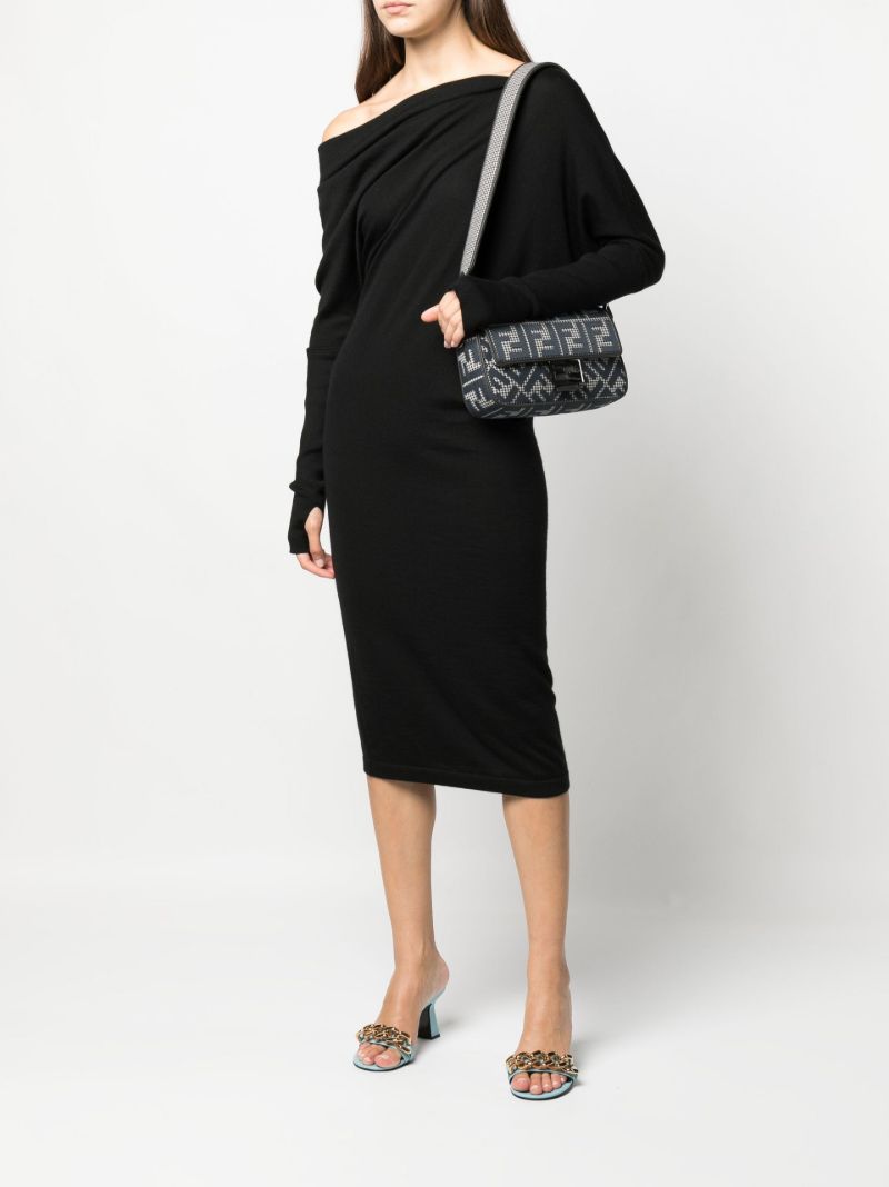 Black Houndstooth Pattern Baguette Bag