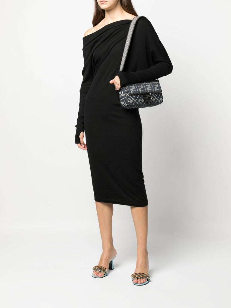 Black Houndstooth Pattern Baguette Bag