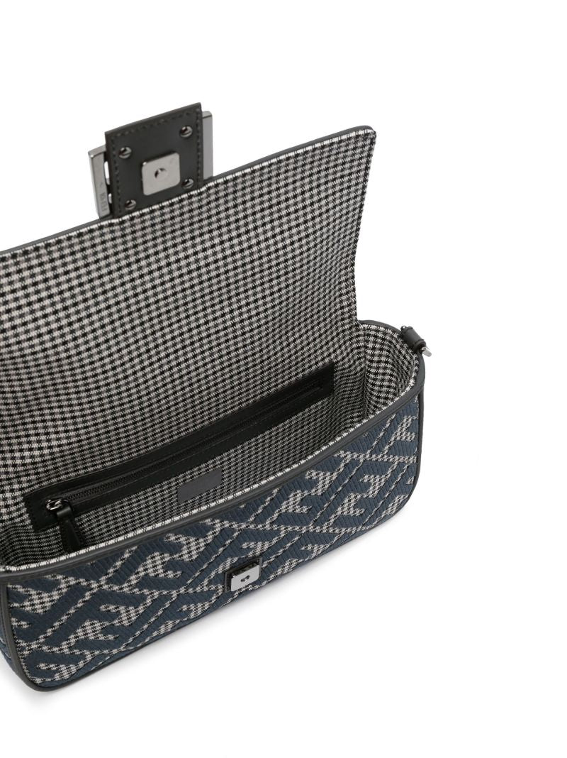 Black Houndstooth Pattern Baguette Bag