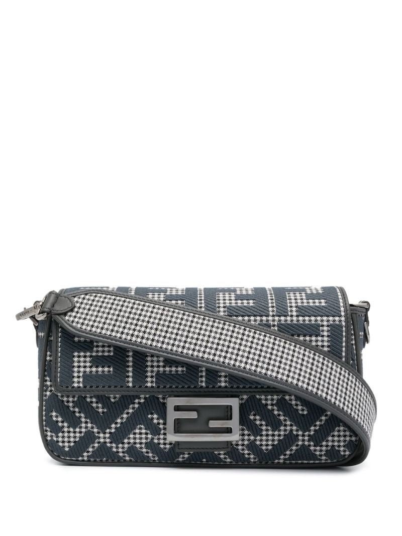 Black Houndstooth Pattern Baguette Bag