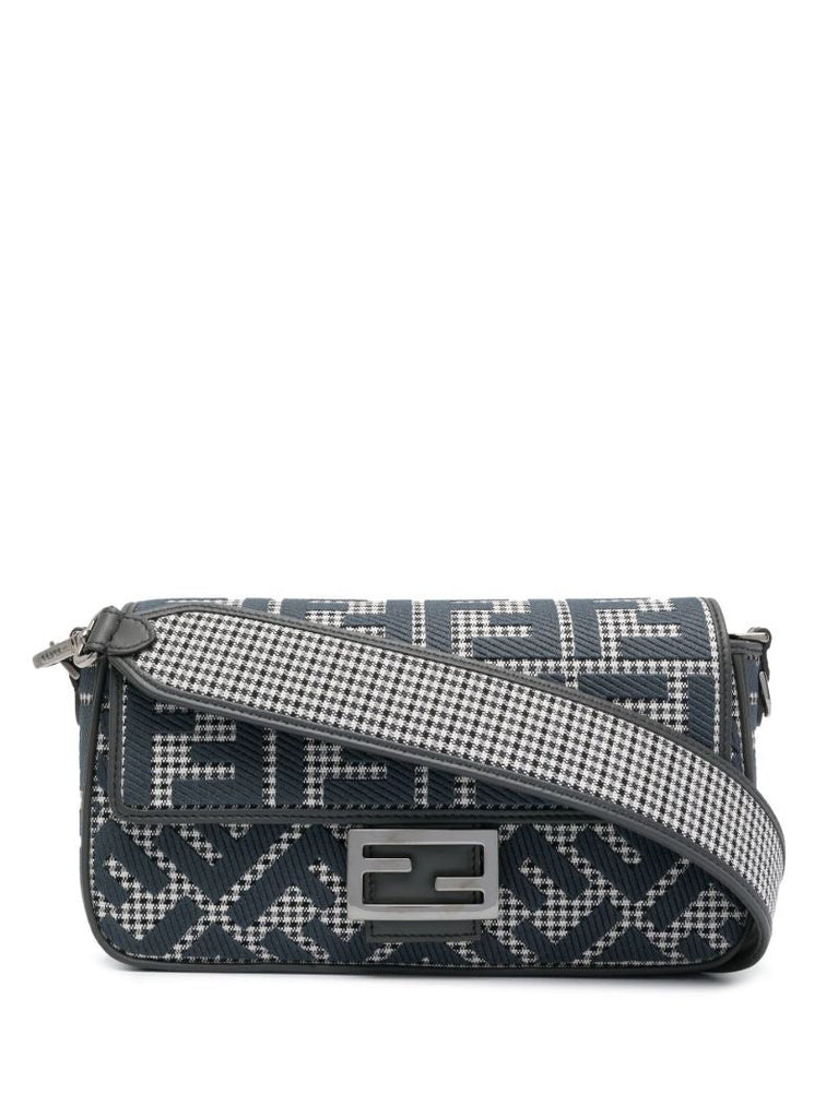 Black Houndstooth Pattern Baguette Bag