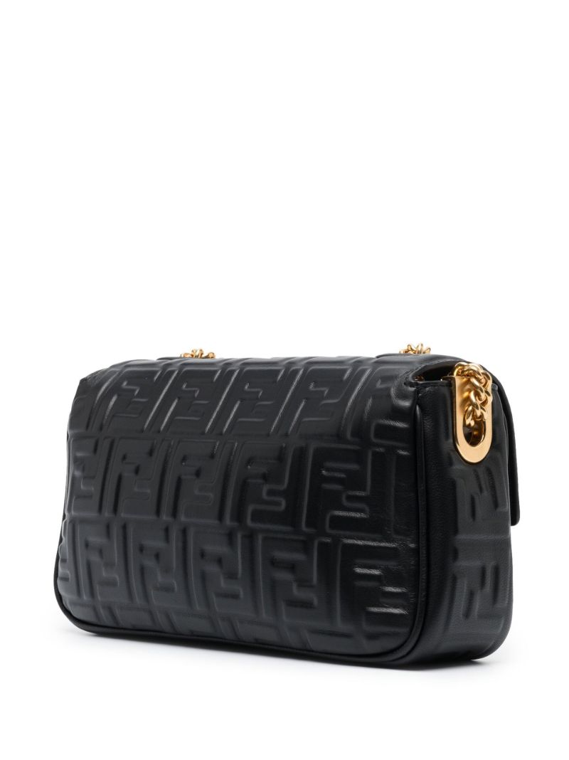 Black Baguette Chain Midi Leather Cross Body Bag