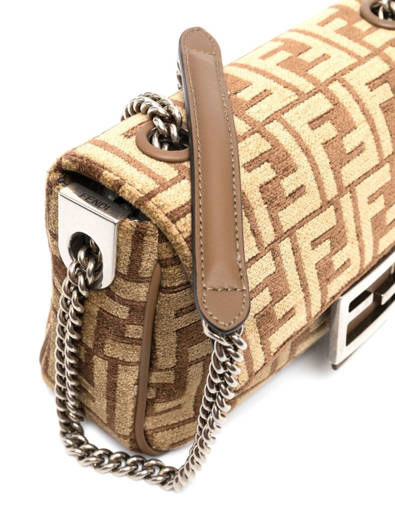 Brown Baguette Chain Medium Leather Shoulder Bag