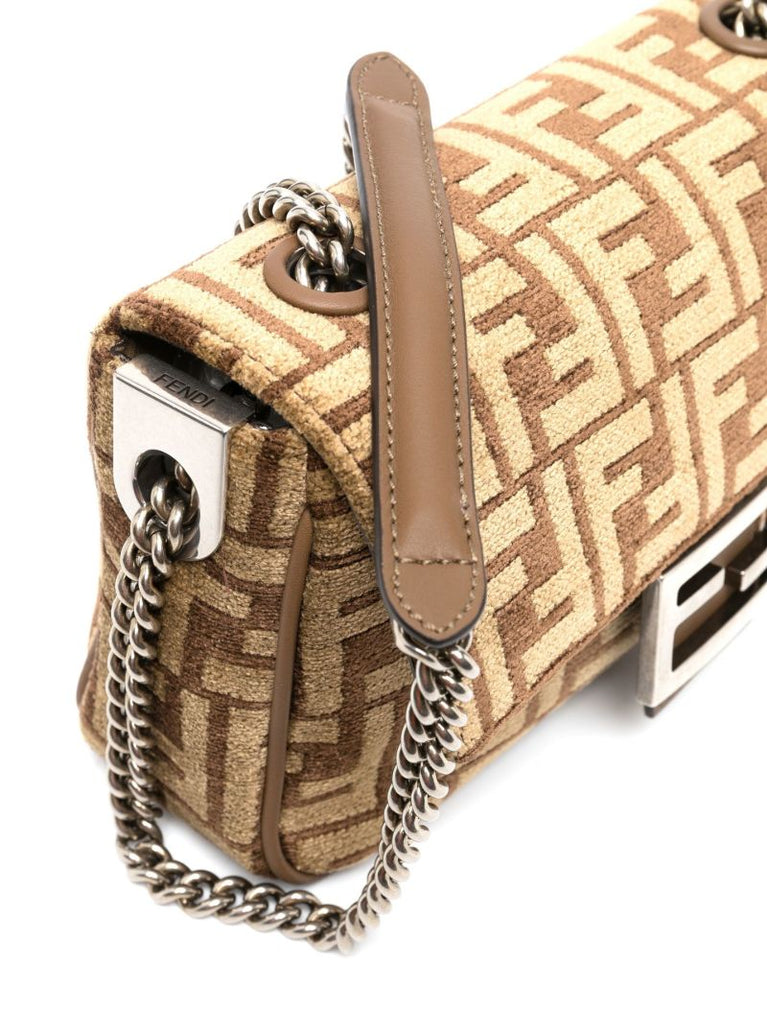 Brown Baguette Chain Medium Leather Shoulder Bag