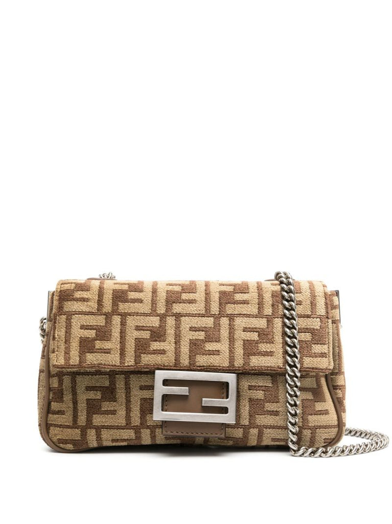Brown Baguette Chain Medium Leather Shoulder Bag