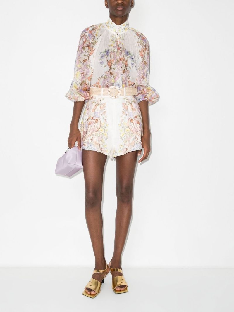 Ivory Jeannie Tuck Belted Floral Print Shorts