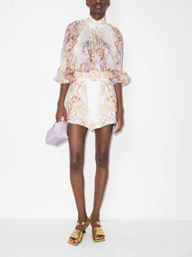 Ivory Jeannie Tuck Belted Floral Print Shorts