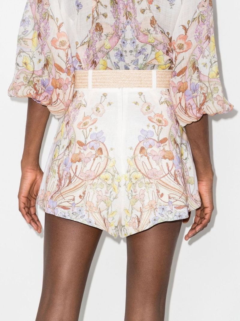 Ivory Jeannie Tuck Belted Floral Print Shorts
