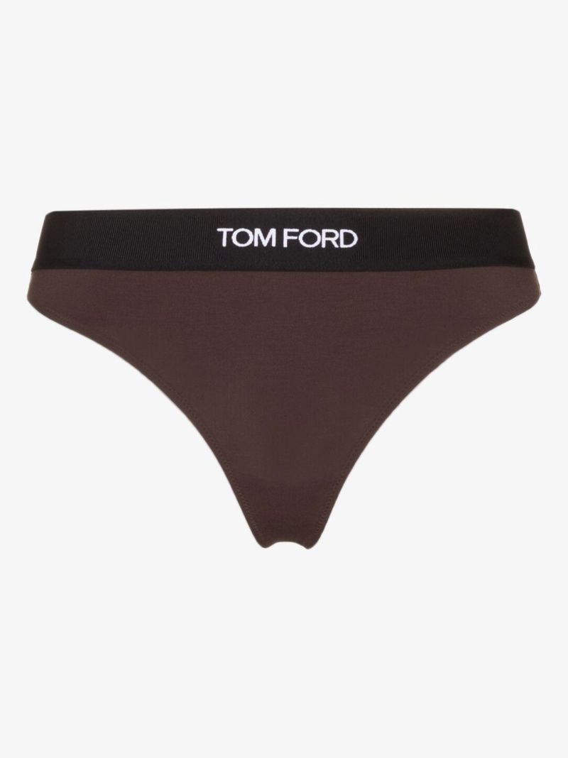 Brown Logo Jacquard Thong