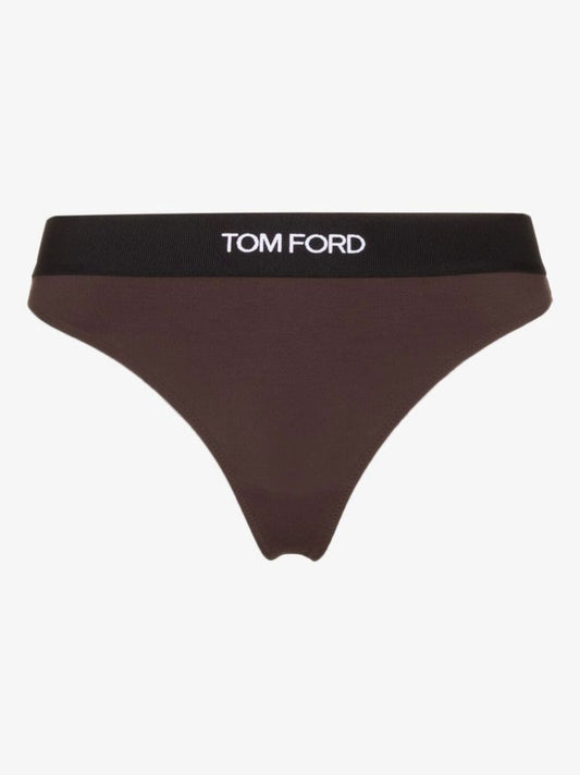 Brown Logo Jacquard Thong