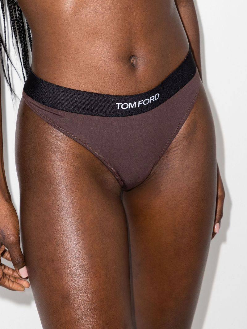 Brown Logo Jacquard Thong