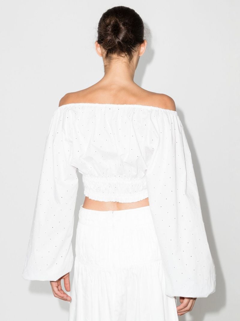 White Embroidered Cropped Blouse