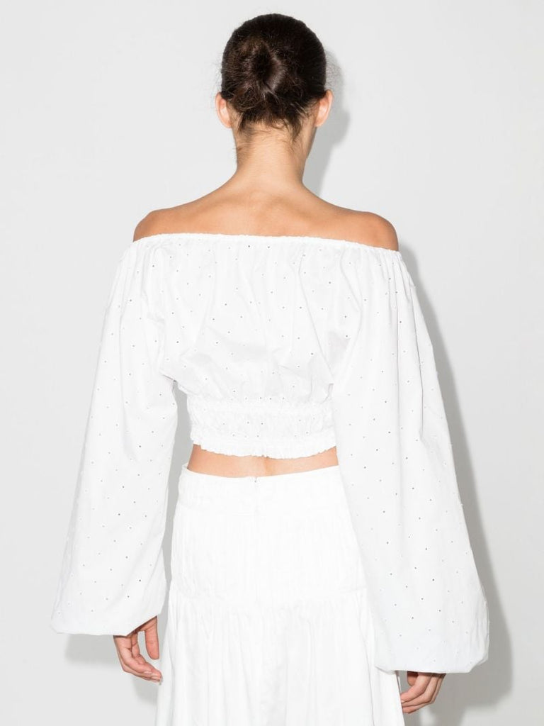 White Embroidered Cropped Blouse
