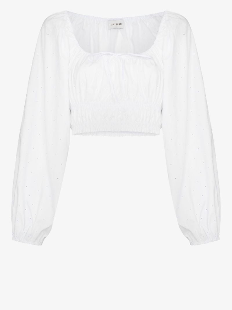 White Embroidered Cropped Blouse