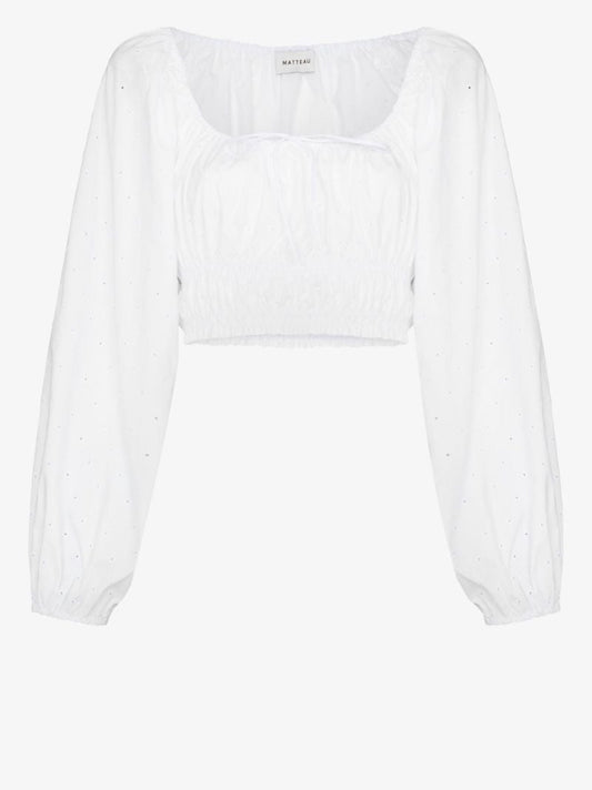 White Embroidered Cropped Blouse