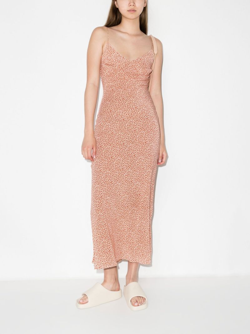 Neutral Starflower Print Silk Slip Dress