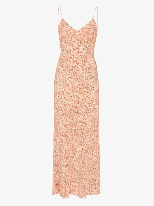 Neutral Starflower Print Silk Slip Dress