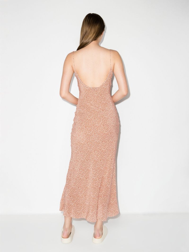 Neutral Starflower Print Silk Slip Dress