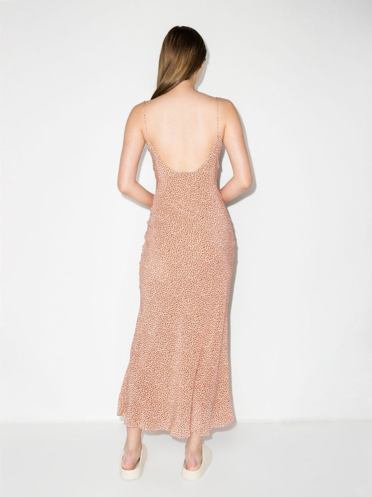 Neutral Starflower Print Silk Slip Dress