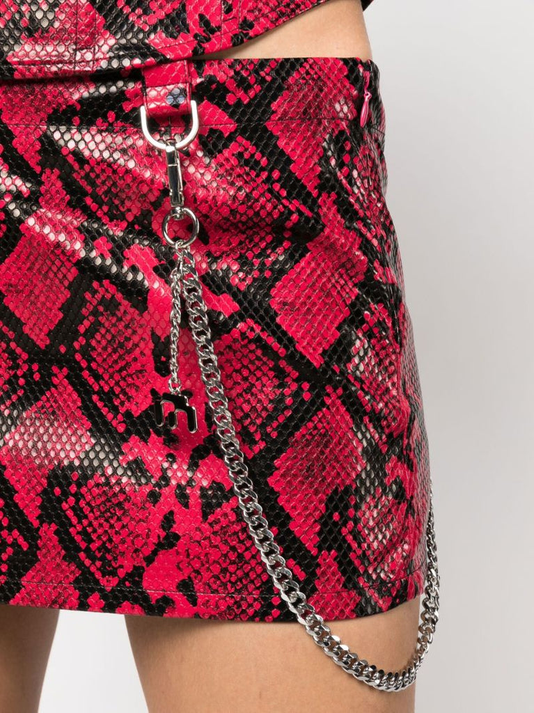 Red Fig Snake-effect Mini Skirt