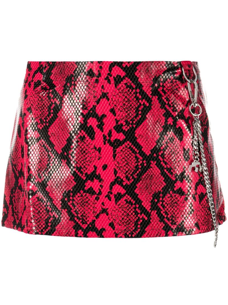 Red Fig Snake-effect Mini Skirt