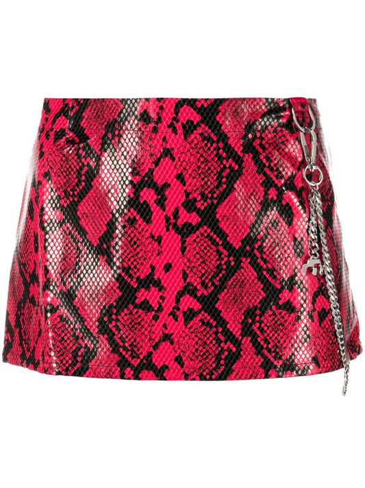 Red Fig Snake-effect Mini Skirt