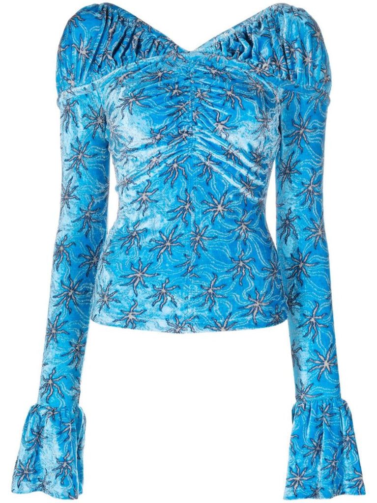 Blue Abstract Pattern Velvet Top
