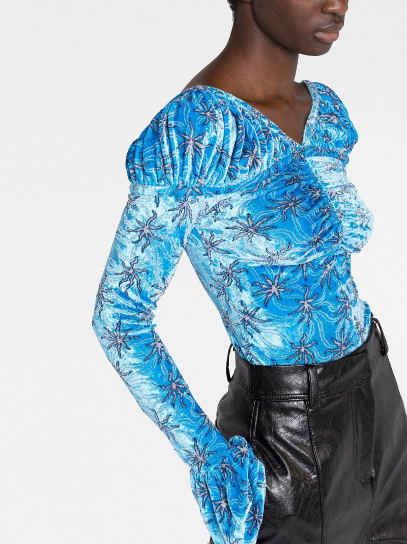 Blue Abstract Pattern Velvet Top
