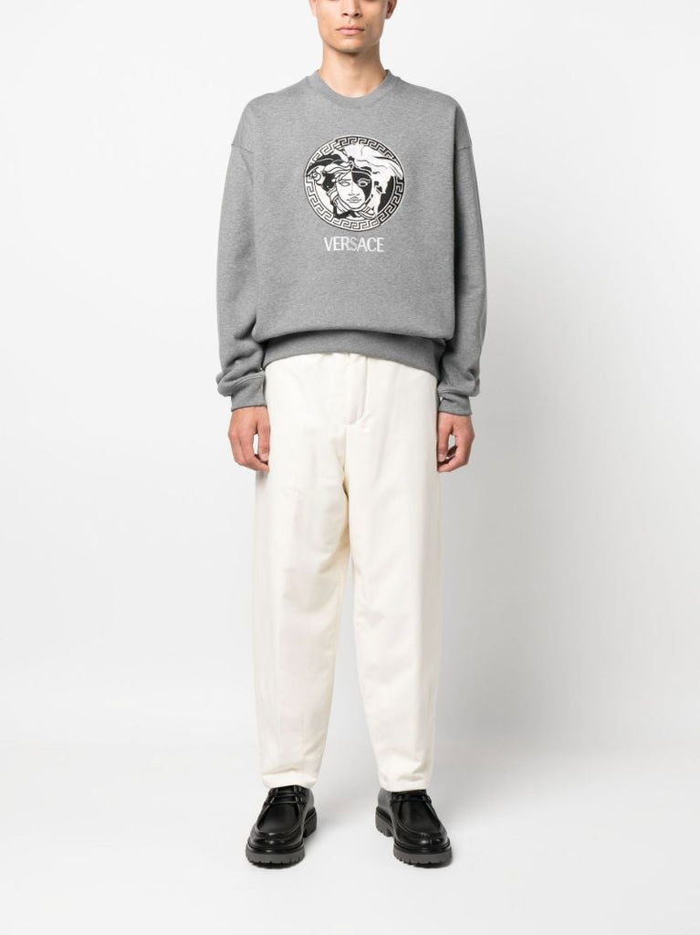 Grey Medusa Embroidered Cotton Sweatshirt