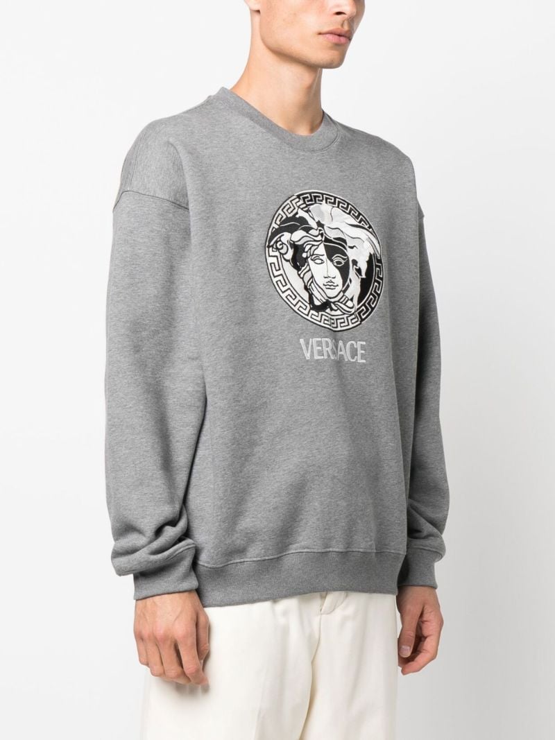 Grey Medusa Embroidered Cotton Sweatshirt