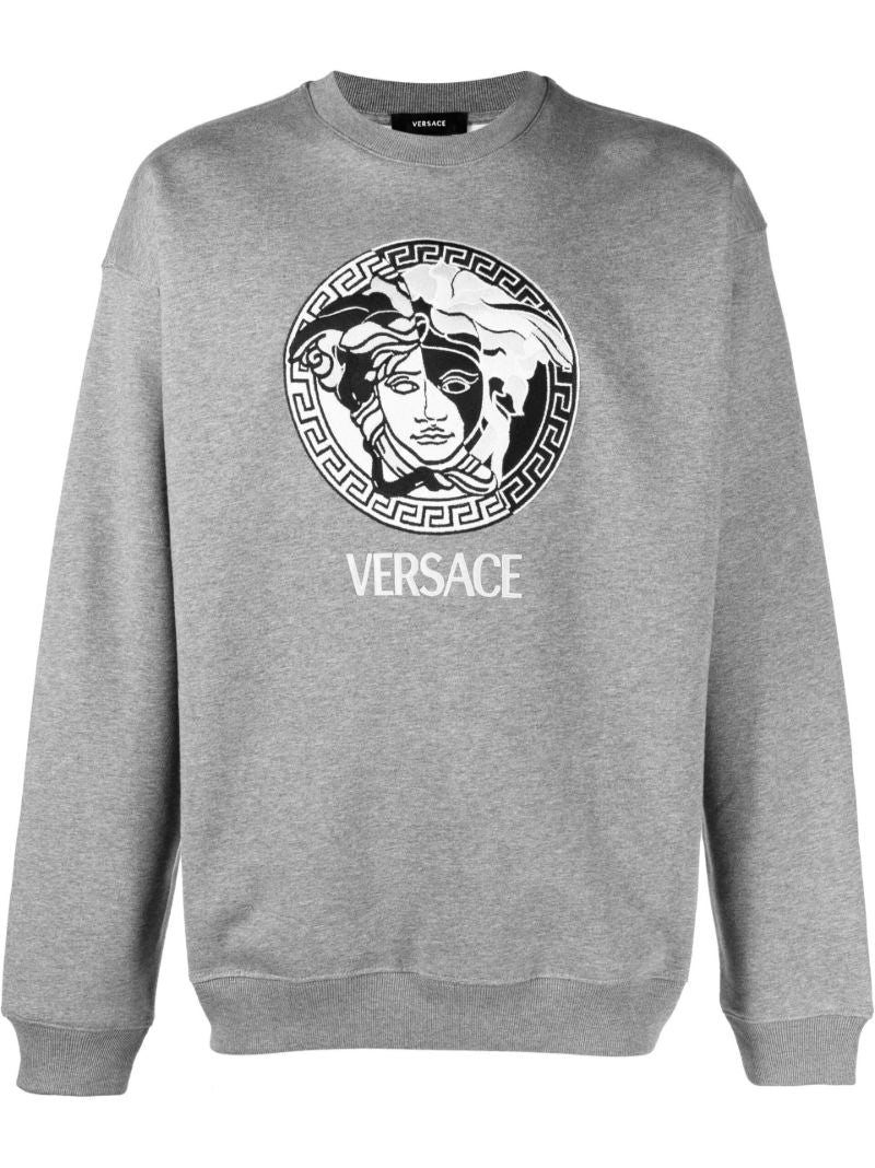 Grey Medusa Embroidered Cotton Sweatshirt