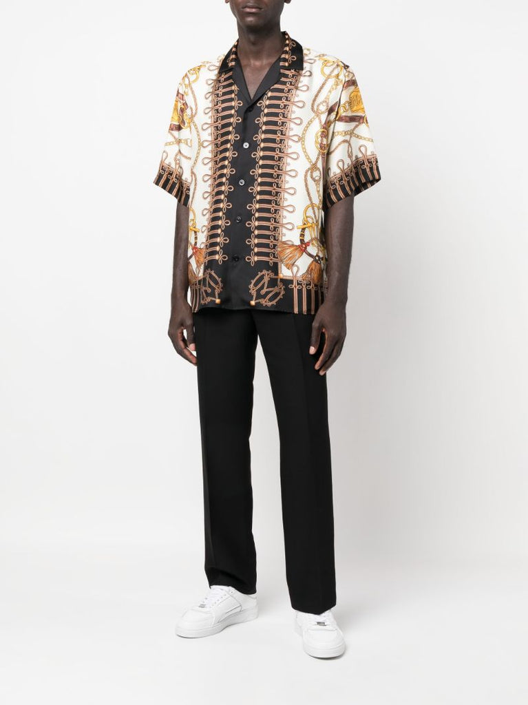 White Baroque Teddy Bear Print Silk Shirt