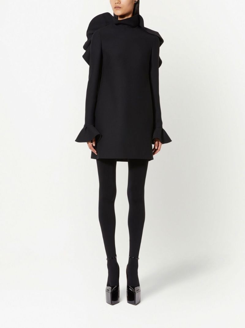 Black Crepe Couture Ruffle Mini Dress