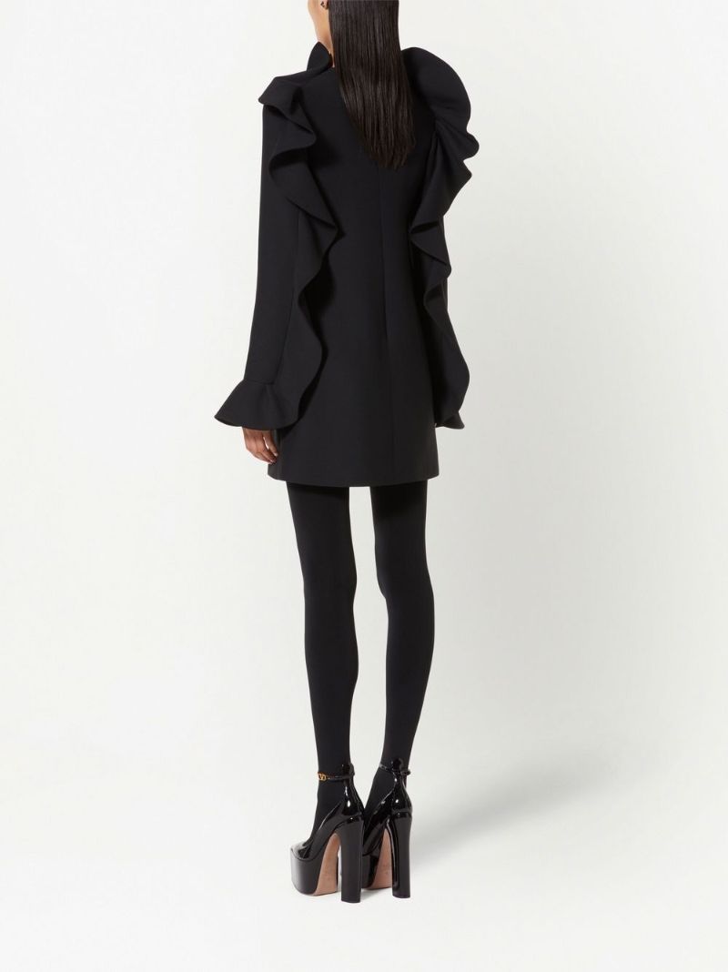 Black Crepe Couture Ruffle Mini Dress
