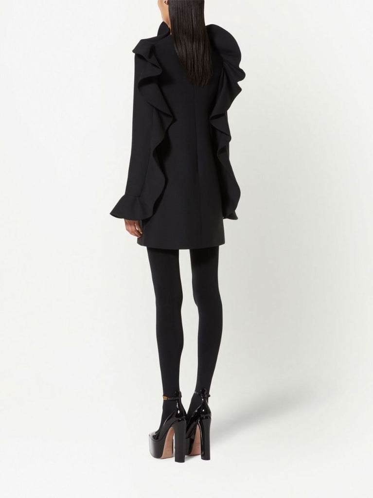 Black Crepe Couture Ruffle Mini Dress