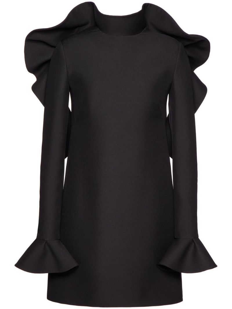 Black Crepe Couture Ruffle Mini Dress